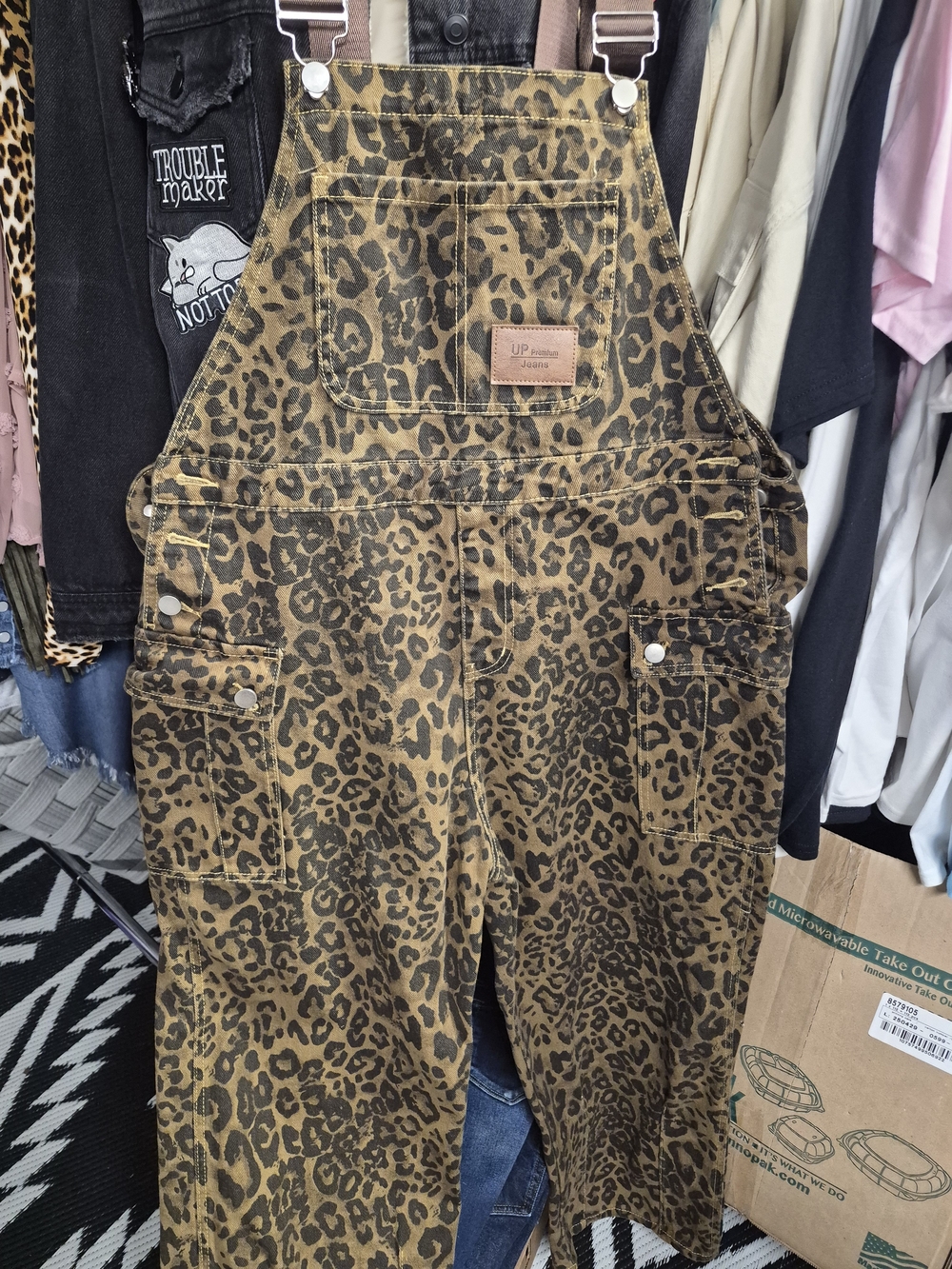Women's Leopard Print Overalls in Brown